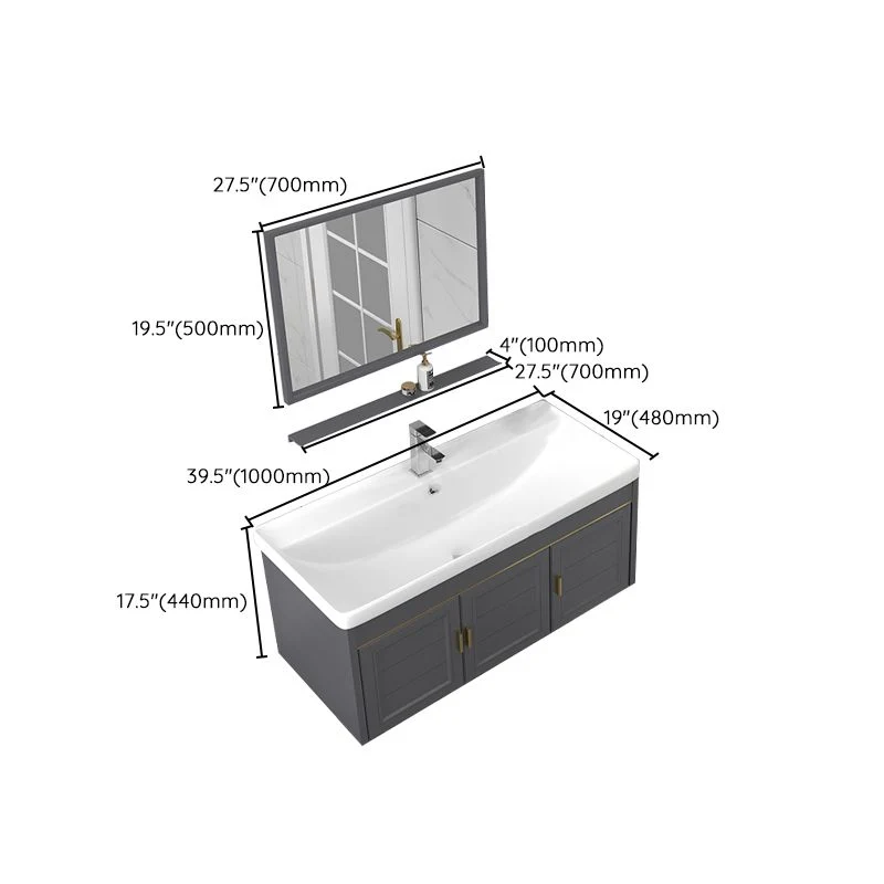 Juego de tocador de montaje en pared con lavabo individual y tapa de cerámica rectangular para baño Glam Clearhalo