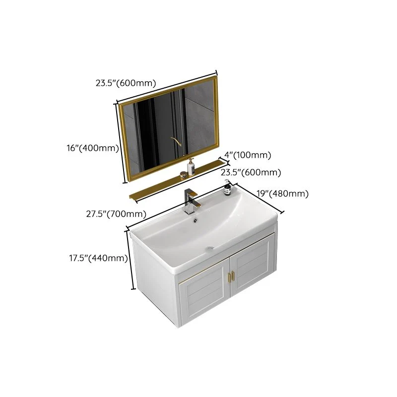 Juego de tocador de montaje en pared con lavabo individual y tapa de cerámica rectangular para baño Glam Clearhalo