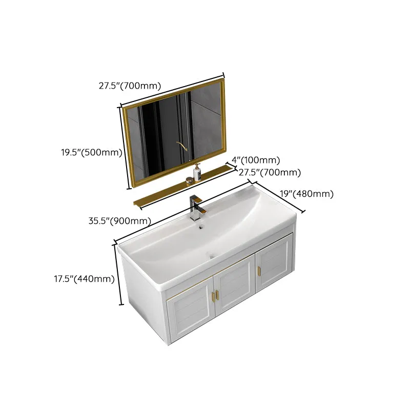 Juego de tocador de montaje en pared con lavabo individual y tapa de cerámica rectangular para baño Glam Clearhalo