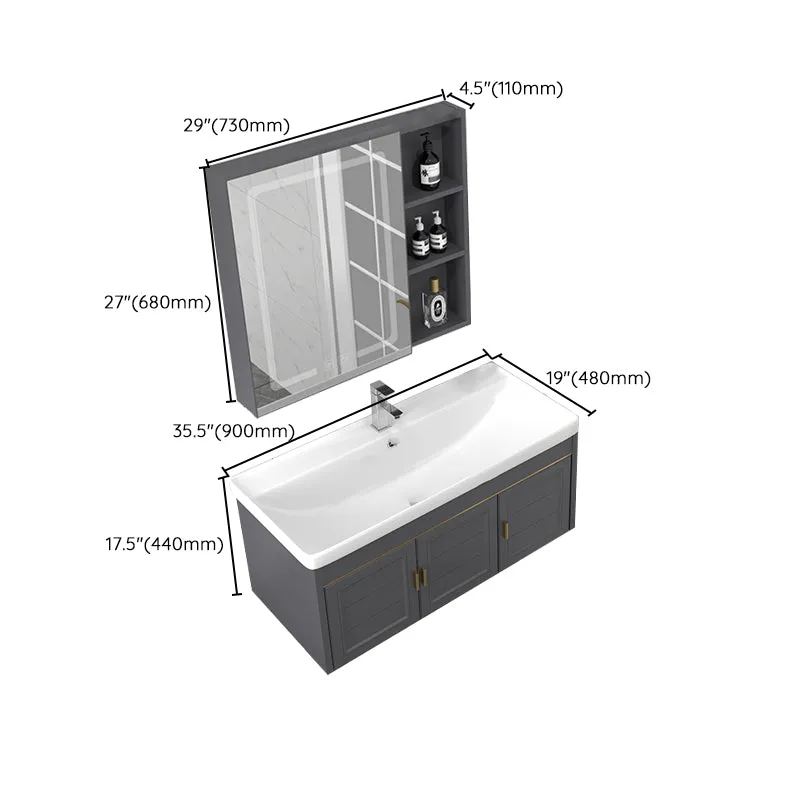Juego de tocador de montaje en pared con lavabo individual y tapa de cerámica rectangular para baño Glam Clearhalo