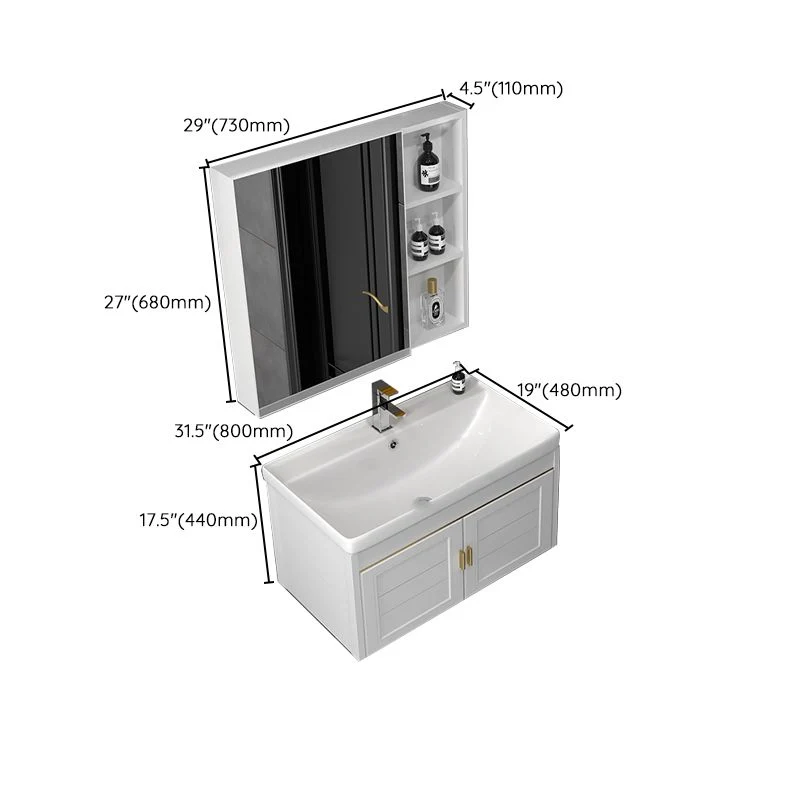 Juego de tocador de montaje en pared con lavabo individual y tapa de cerámica rectangular para baño Glam Clearhalo