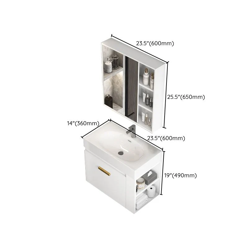 Juego de tocador de montaje en pared ovalado con lavabo individual de cerámica blanca Glam Clearhalo