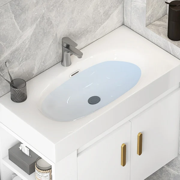 Juego de tocador de montaje en pared ovalado con lavabo individual de cerámica blanca Glam Clearhalo