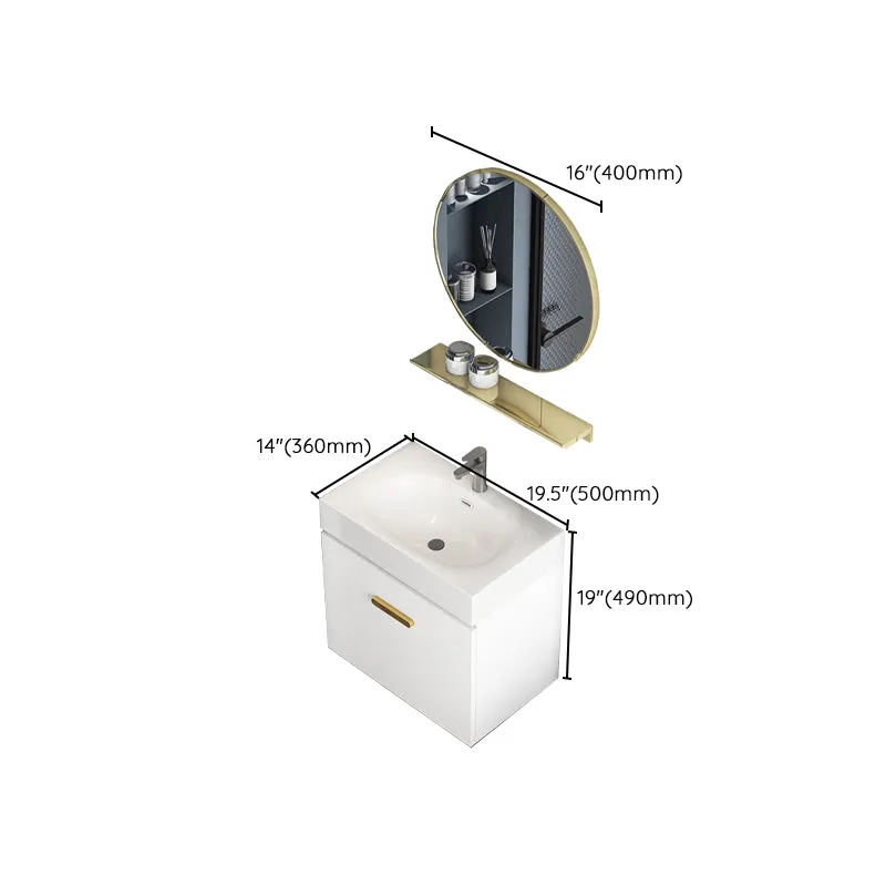 Juego de tocador de montaje en pared ovalado con lavabo individual de cerámica blanca Glam Clearhalo