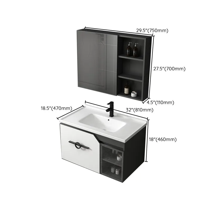 Juego de tocador de montaje en pared rectangular con base metálica y lavabo individual moderno Clearhalo