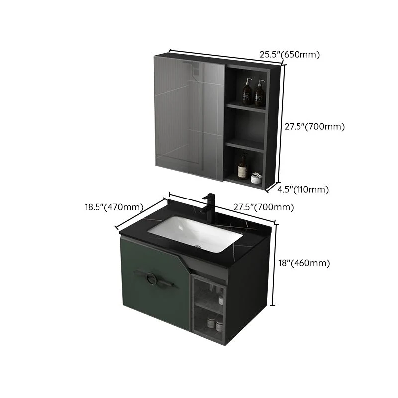Juego de tocador de montaje en pared rectangular con base metálica y lavabo individual moderno Clearhalo