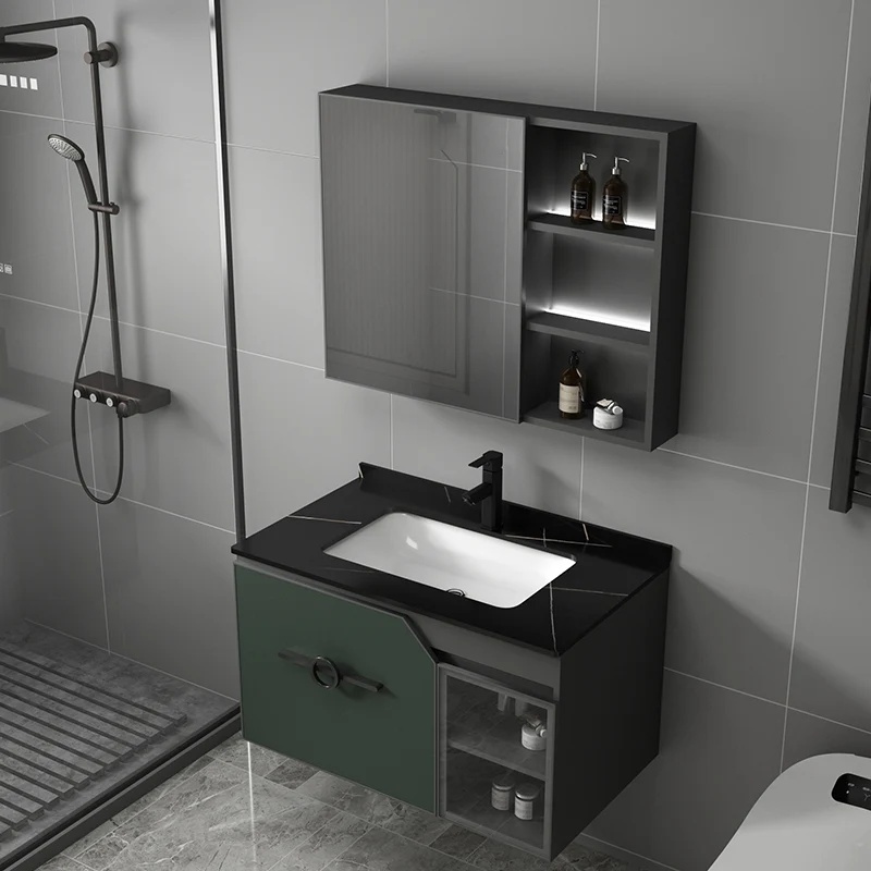 Juego de tocador de montaje en pared rectangular con base metálica y lavabo individual moderno Clearhalo
