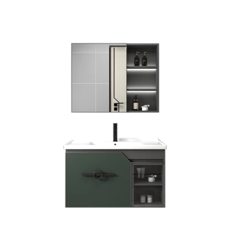 Juego de tocador de montaje en pared rectangular con base metálica y lavabo individual moderno Clearhalo