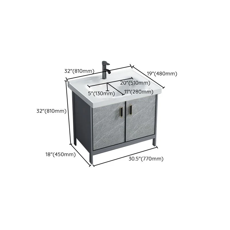 Juego de tocador para baño, cajones, lavabo rectangular, espejo, lavabo con grifo Clearhalo