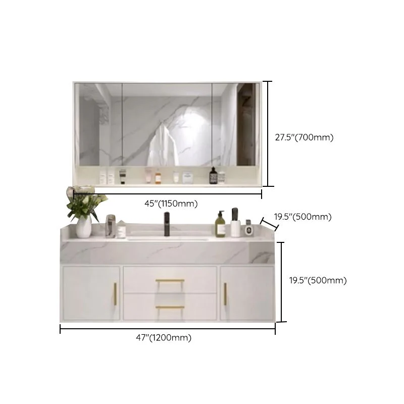 Juego de tocador para baño, lavabo individual, espejo montado en la pared, cajones incluidos, tocador para baño Clearhalo