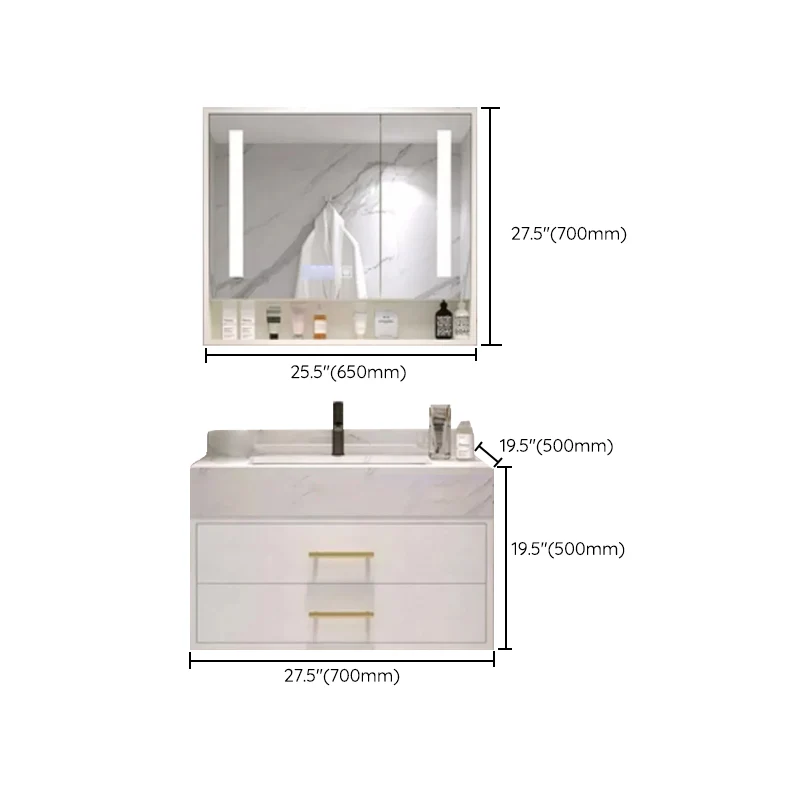 Juego de tocador para baño, lavabo individual, espejo montado en la pared, cajones incluidos, tocador para baño Clearhalo