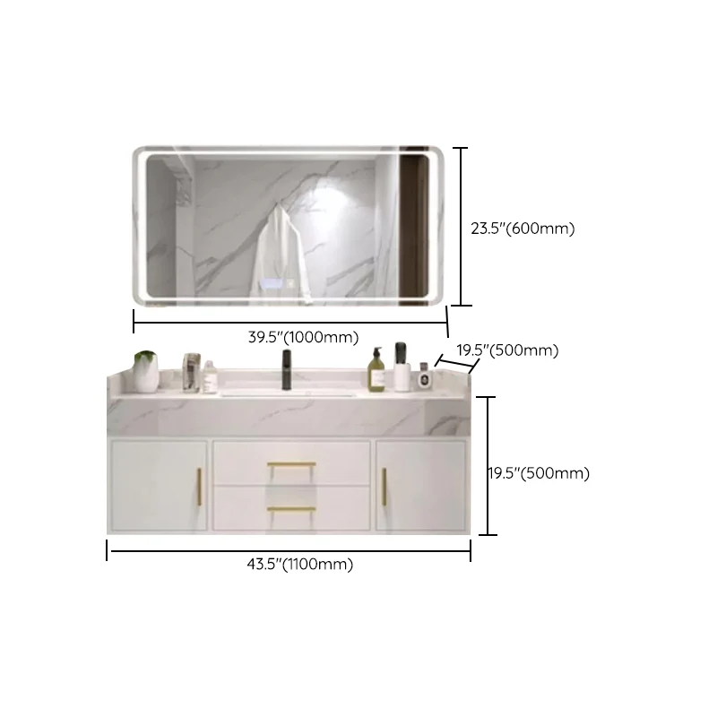 Juego de tocador para baño, lavabo individual, espejo montado en la pared, cajones incluidos, tocador para baño Clearhalo