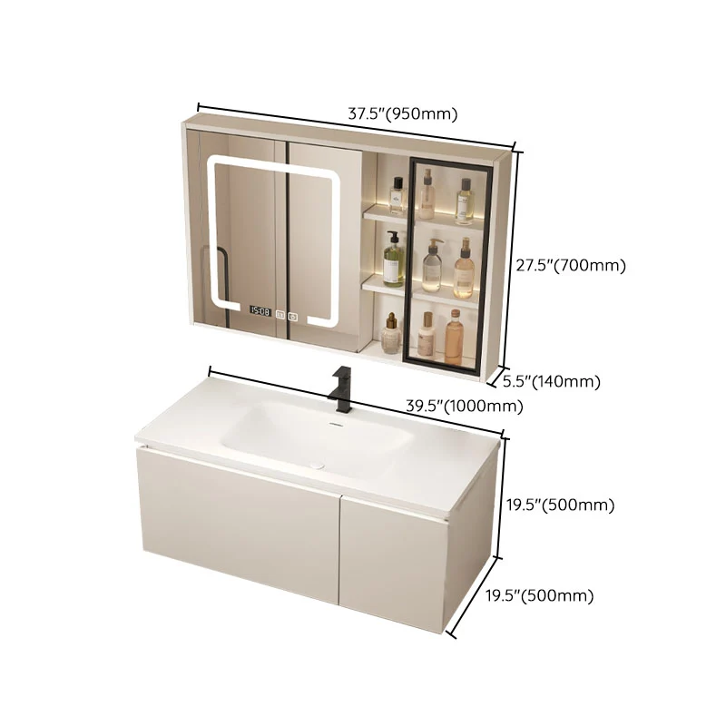 Juego de tocador de pared blanco de madera moderno con espejo para baño Clearhalo