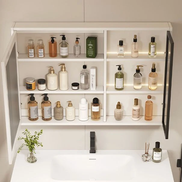Juego de tocador de pared blanco de madera moderno con espejo para baño Clearhalo