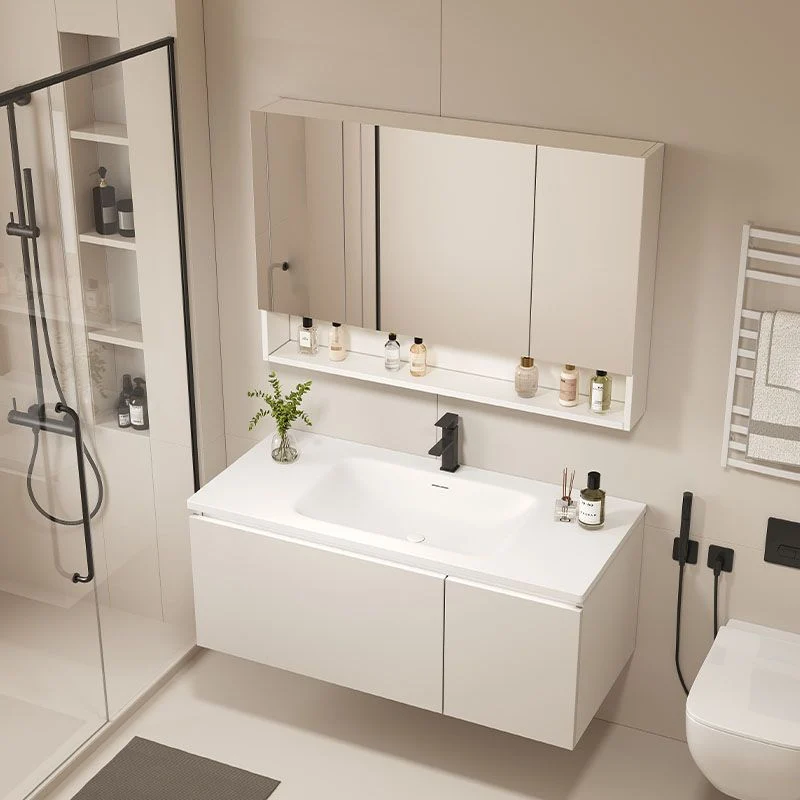 Juego de tocador de pared blanco de madera moderno con espejo para baño Clearhalo