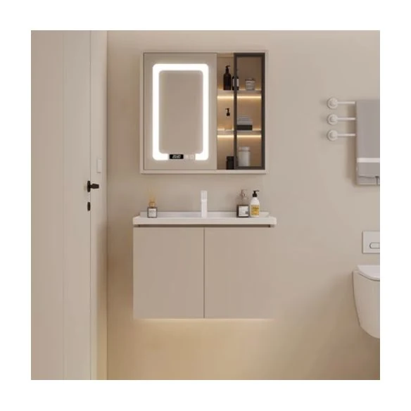 Juego de tocador de pared de estilo moderno de madera con puertas para baño Clearhalo
