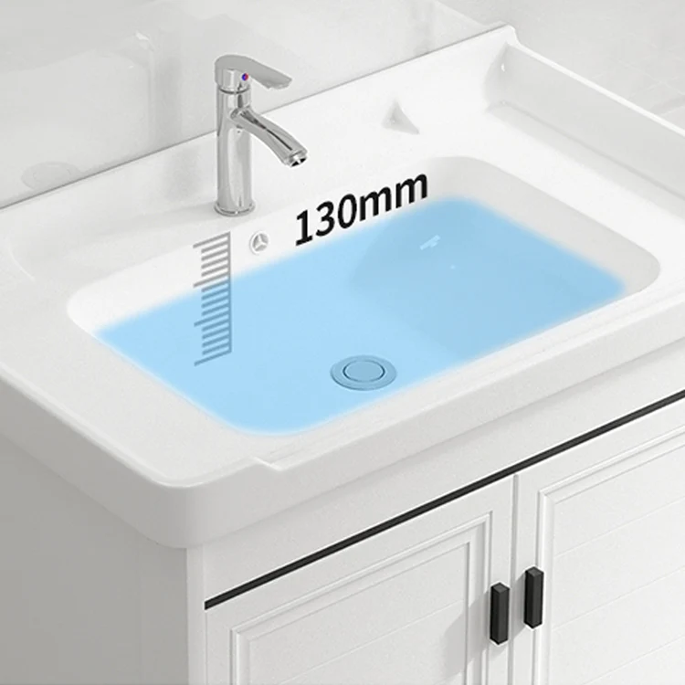 Juego de tocador rectangular blanco con 2 puertas, marco de metal independiente, lavabo individual Clearhalo
