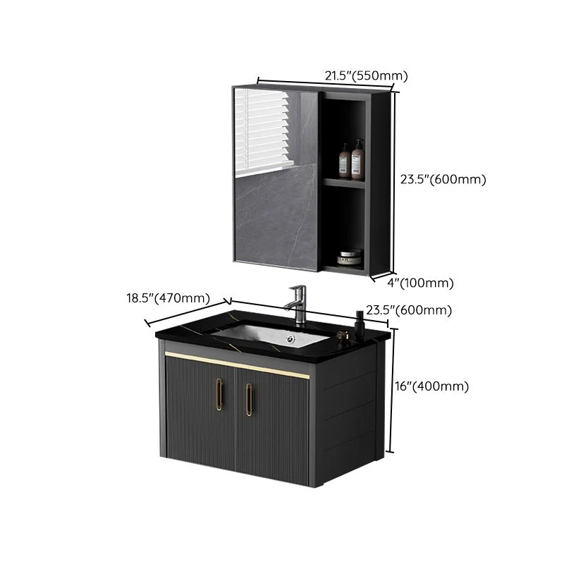 Juego de tocador rectangular de cerámica negra oscura con lavabo individual Glam Clearhalo