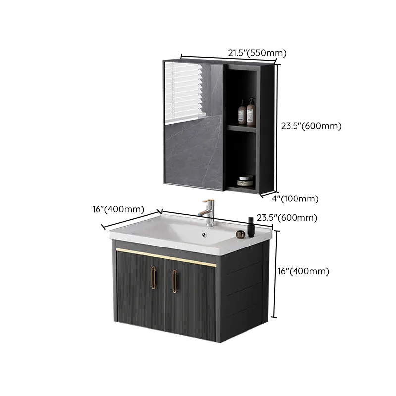 Juego de tocador rectangular de cerámica negra oscura con lavabo individual Glam Clearhalo