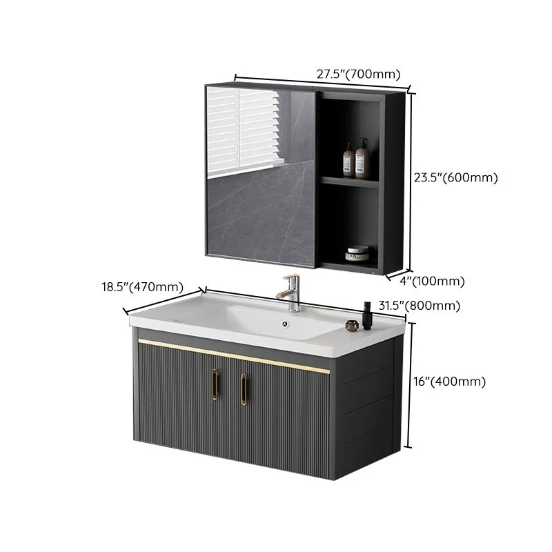 Juego de tocador rectangular de cerámica negra oscura con lavabo individual Glam Clearhalo