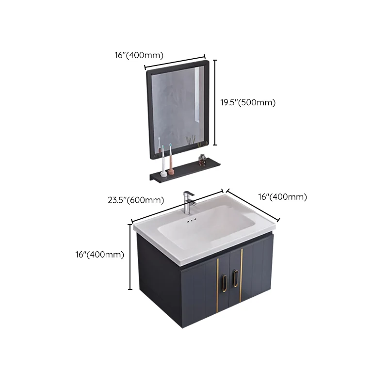 Juego de tocador rectangular con base de metal gris con lavabo de montaje en pared simple Glam Clearhalo