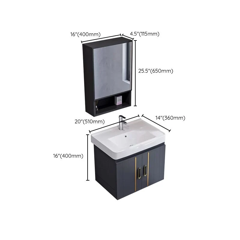 Juego de tocador rectangular con base de metal gris con lavabo de montaje en pared simple Glam Clearhalo