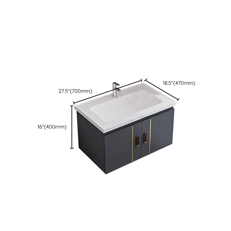 Juego de tocador rectangular con base de metal gris con lavabo de montaje en pared simple Glam Clearhalo