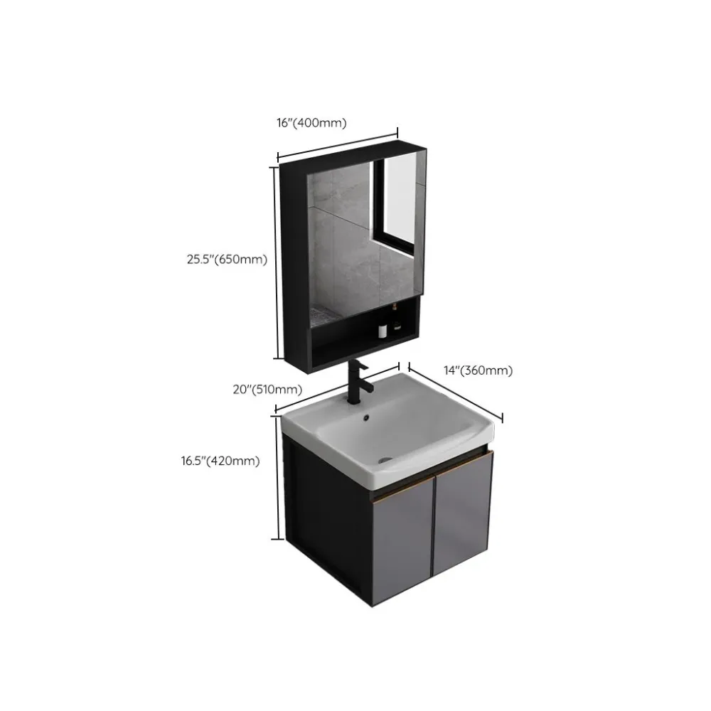 Juego de tocador rectangular con lavabo individual y montaje en pared con tocador de baño moderno con base metálica Clearhalo