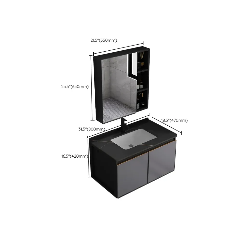 Juego de tocador rectangular con lavabo individual y montaje en pared con tocador de baño moderno con base metálica Clearhalo