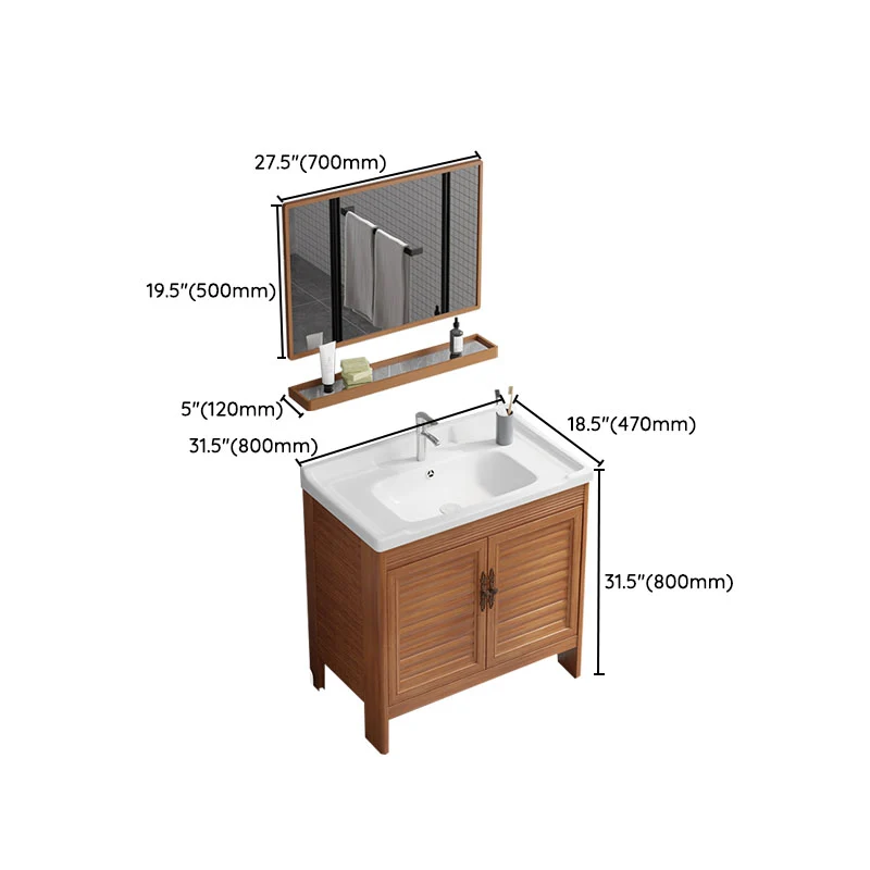 Juego de tocador rectangular con marco de metal, espejo independiente, 2 puertas, lavabo individual, tocador de baño Clear...