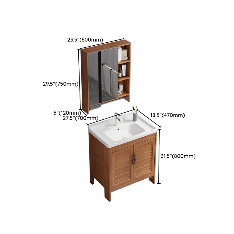 Juego de tocador rectangular con marco de metal, espejo independiente, 2 puertas, lavabo individual, tocador de baño Clear...