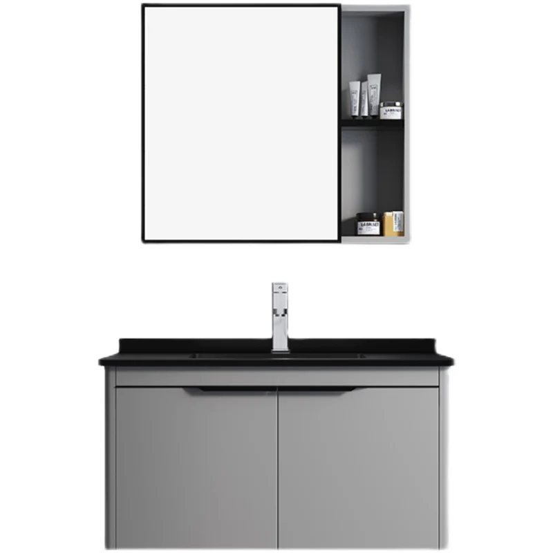 Juego de tocador rectangular con marco de metal gris, tocador de baño moderno con lavabo individual Clearhalo