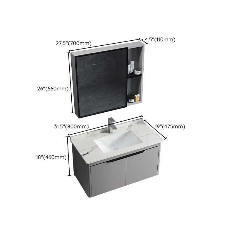 Juego de tocador rectangular con marco de metal gris, tocador de baño moderno con lavabo individual Clearhalo