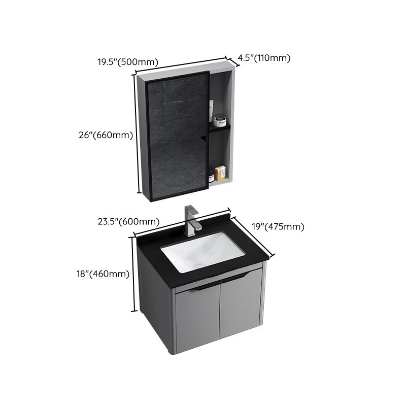 Juego de tocador rectangular con marco de metal gris, tocador de baño moderno con lavabo individual Clearhalo