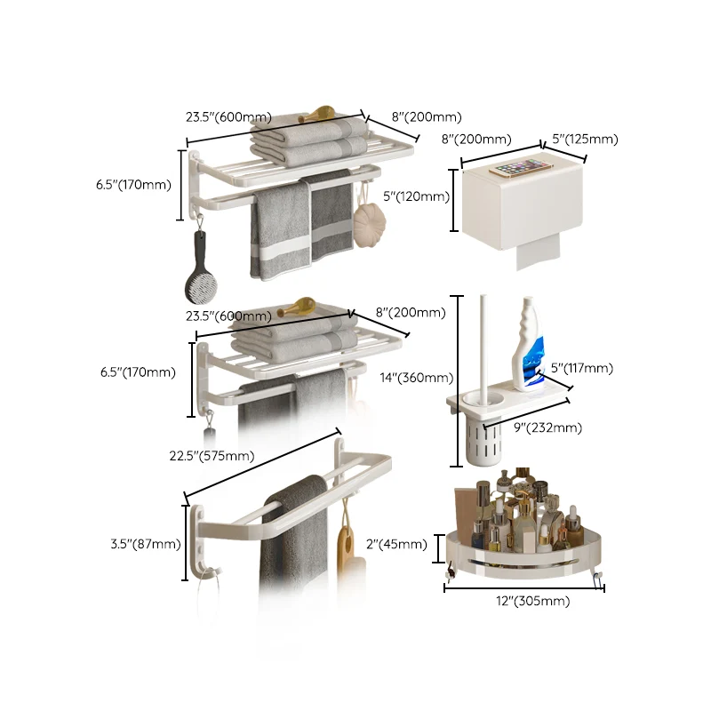 Kit de accesorios de baño blanco moderno, estante para baño, toallero, juego de accesorios para baño Clearhalo
