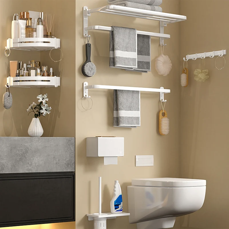 Kit de accesorios de baño blanco moderno, estante para baño, toallero, juego de accesorios para baño Clearhalo