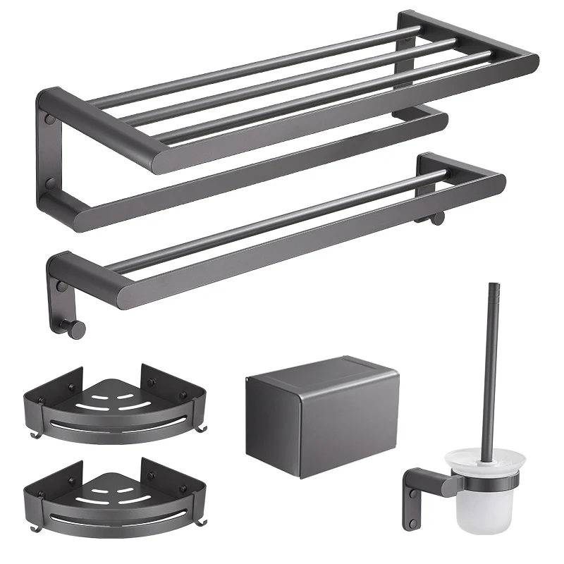 Kit de accesorios de baño gris Juego de herrajes de accesorios de baño modernos Clearhalo