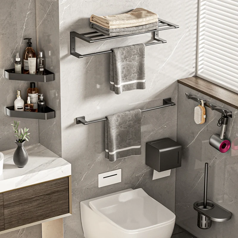 Kit de accesorios de baño moderno, estante para baño, toallero, juego de accesorios de baño gris Clearhalo