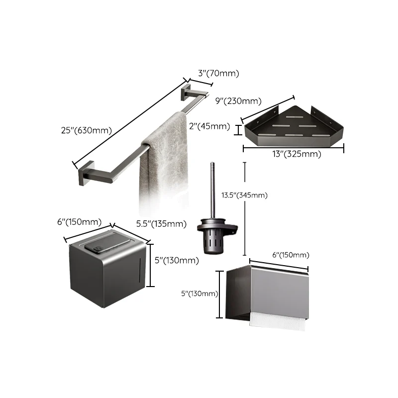 Kit de accesorios de baño moderno, estante para baño, toallero, juego de accesorios de baño gris Clearhalo
