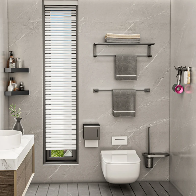 Kit de accesorios de baño moderno, estante para baño, toallero, juego de accesorios de baño gris Clearhalo