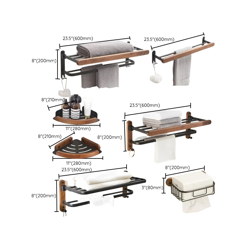 Kit de accesorios de baño moderno Juego de herrajes para baño de aluminio y madera Clearhalo