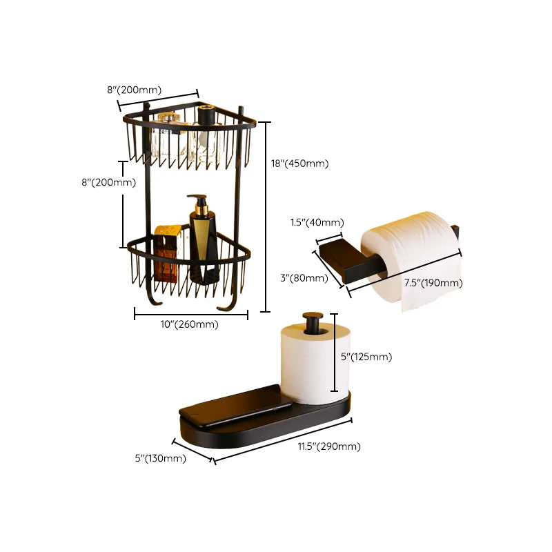 Kit de accesorios de baño moderno negro con estante para bañera y jabonera Clearhalo