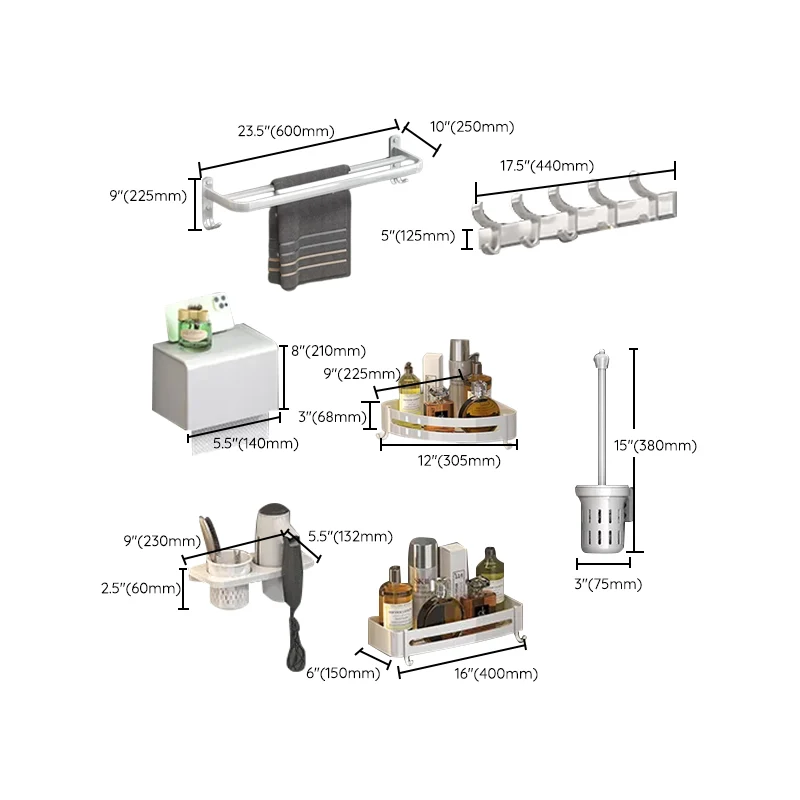 Kit de accesorios de baño moderno, soporte de papel blanco, estante de baño, juego de accesorios para baño Clearhalo