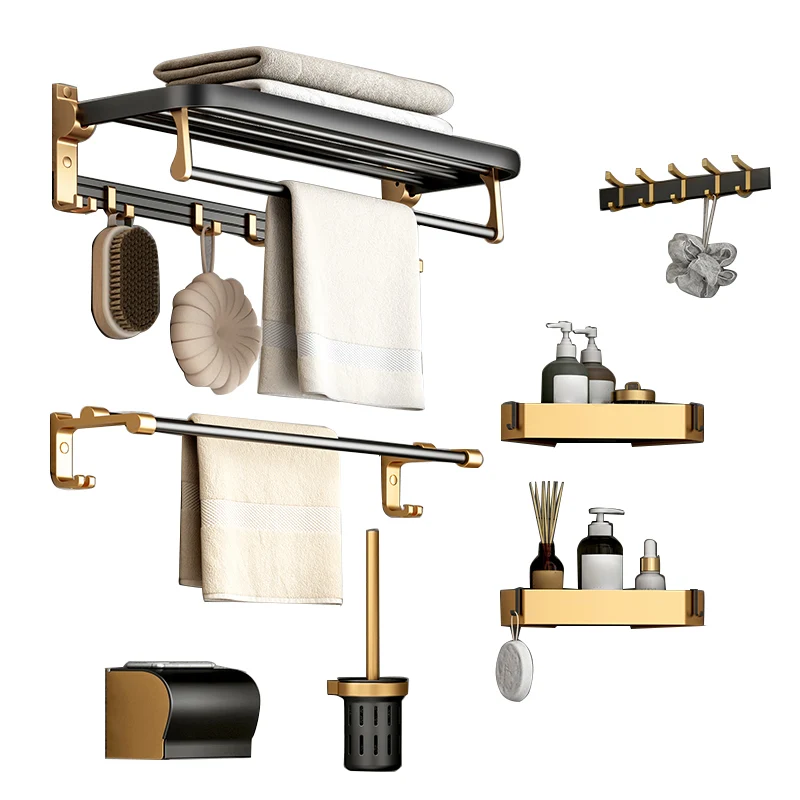 Kit de accesorios de baño moderno, soporte de papel, toallero, juego de accesorios de baño negro Clearhalo