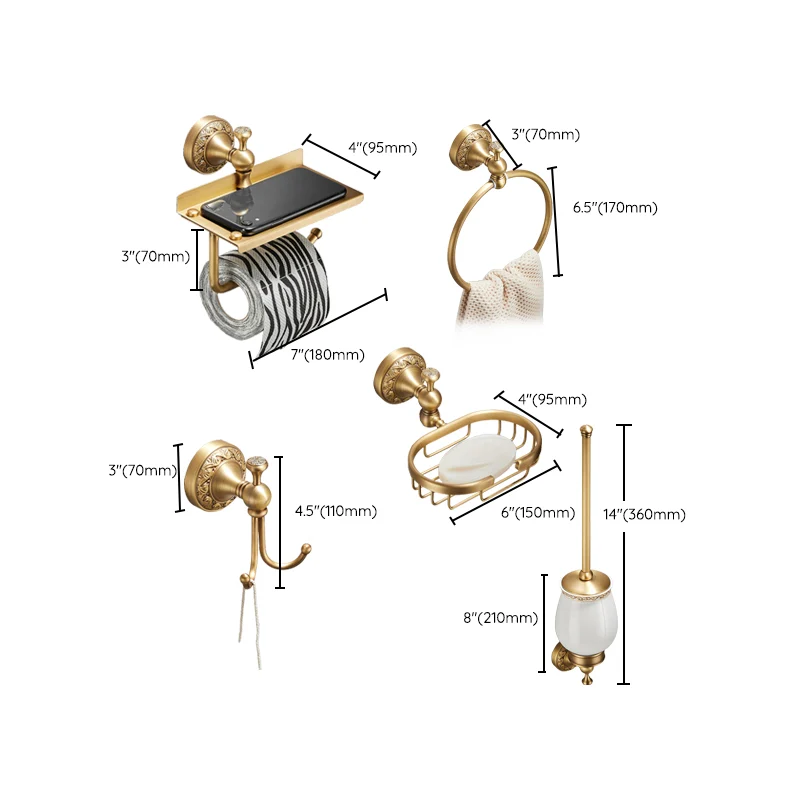 Kit de accesorios de baño moderno, soporte de papel, estante de baño, juego de accesorios de baño dorados Clearhalo