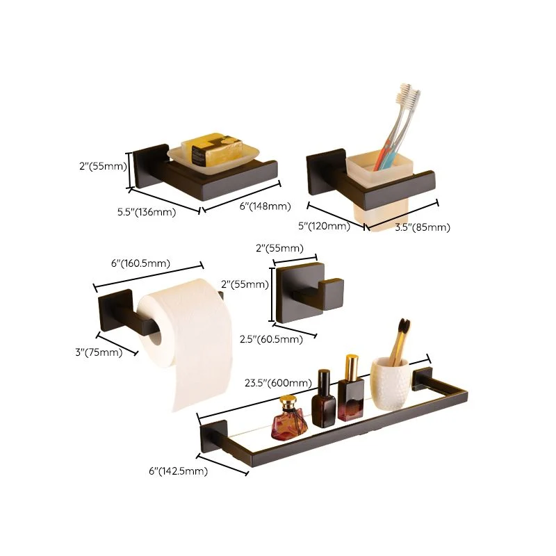 Kit de accesorios de baño negro contemporáneo de metal con aro para toalla Clearhalo