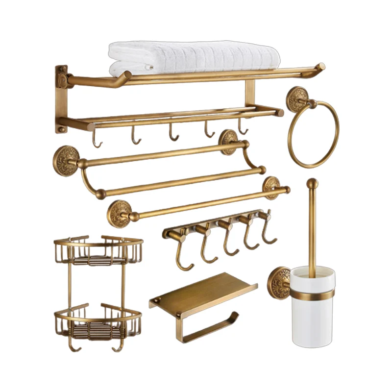 Kit de accesorios de baño tradicional Juego de baño con soporte de papel dorado Clearhalo
