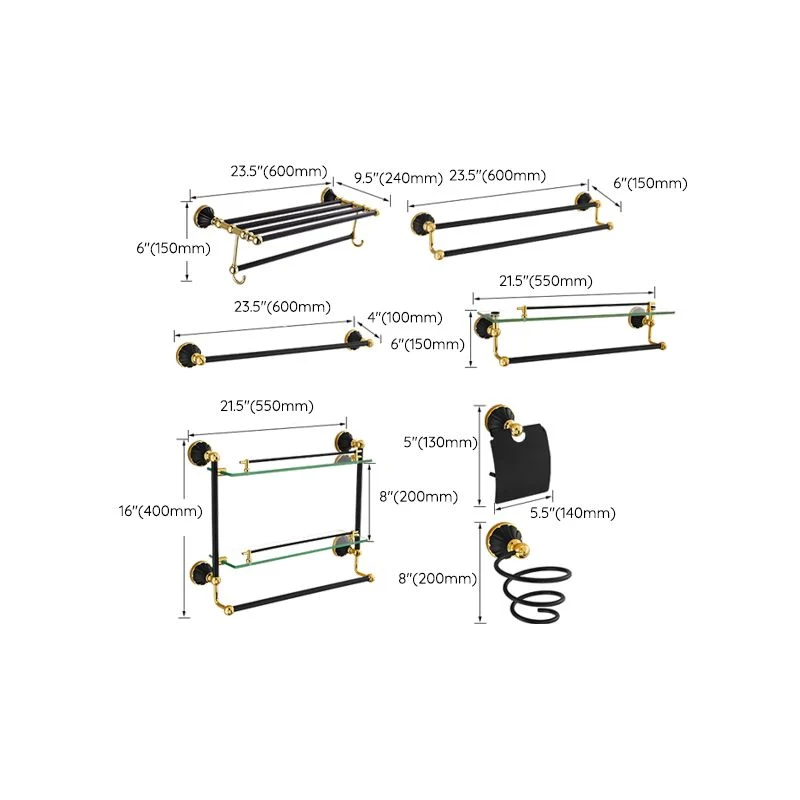 Kit de accesorios de baño tradicional, toallero, estante de baño, juego de accesorios de baño negro Clearhalo