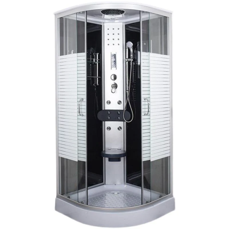 Kit de ducha contemporáneo Cabina de ducha en forma de arco enmarcada templada transparente Blanco Clearhalo