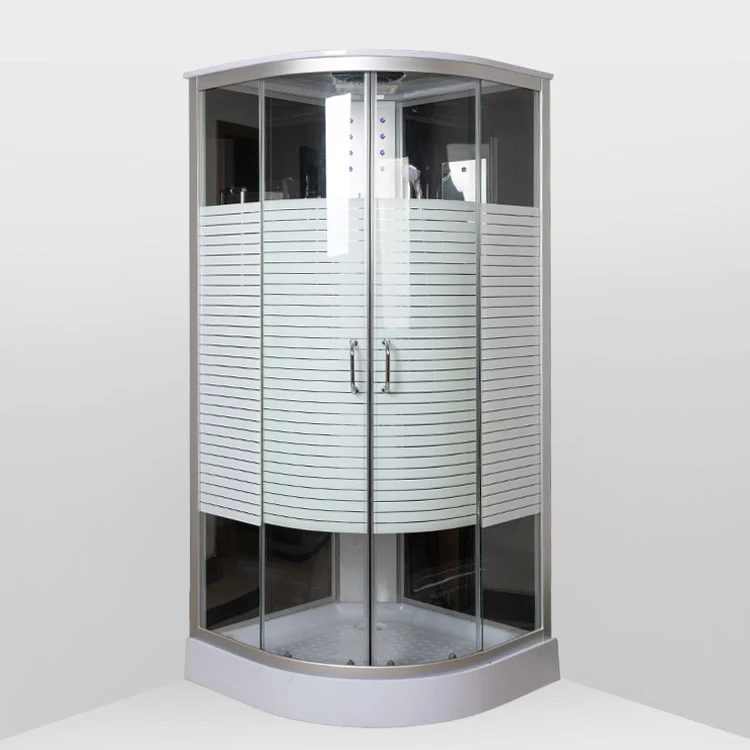 Kit de ducha contemporáneo Cabina de ducha en forma de arco enmarcada templada transparente Blanco Clearhalo